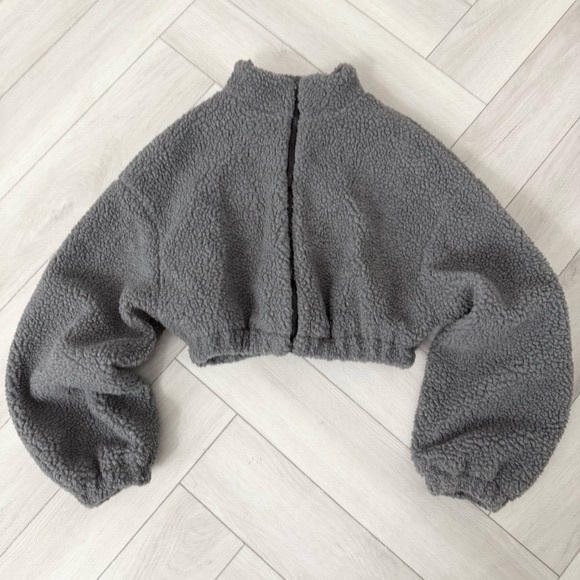 Jackets & Blazers - Gray Sherpa Cropped Jacket